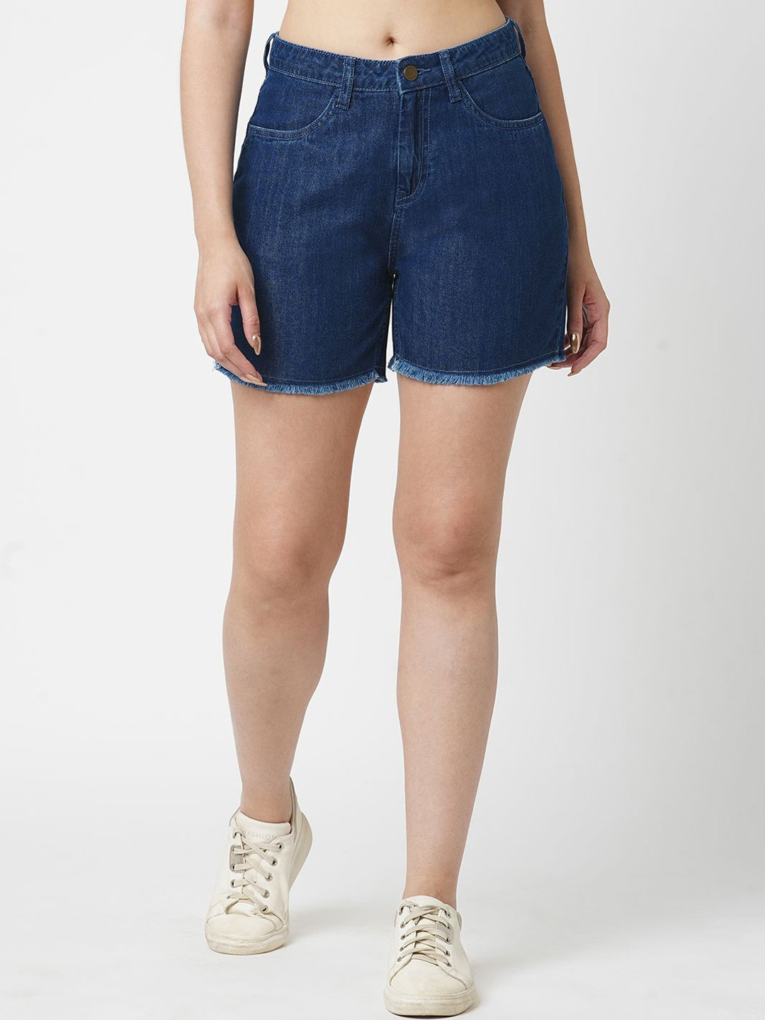 Mast & Harbour Women Demin Solid Mid-Rise Shorts