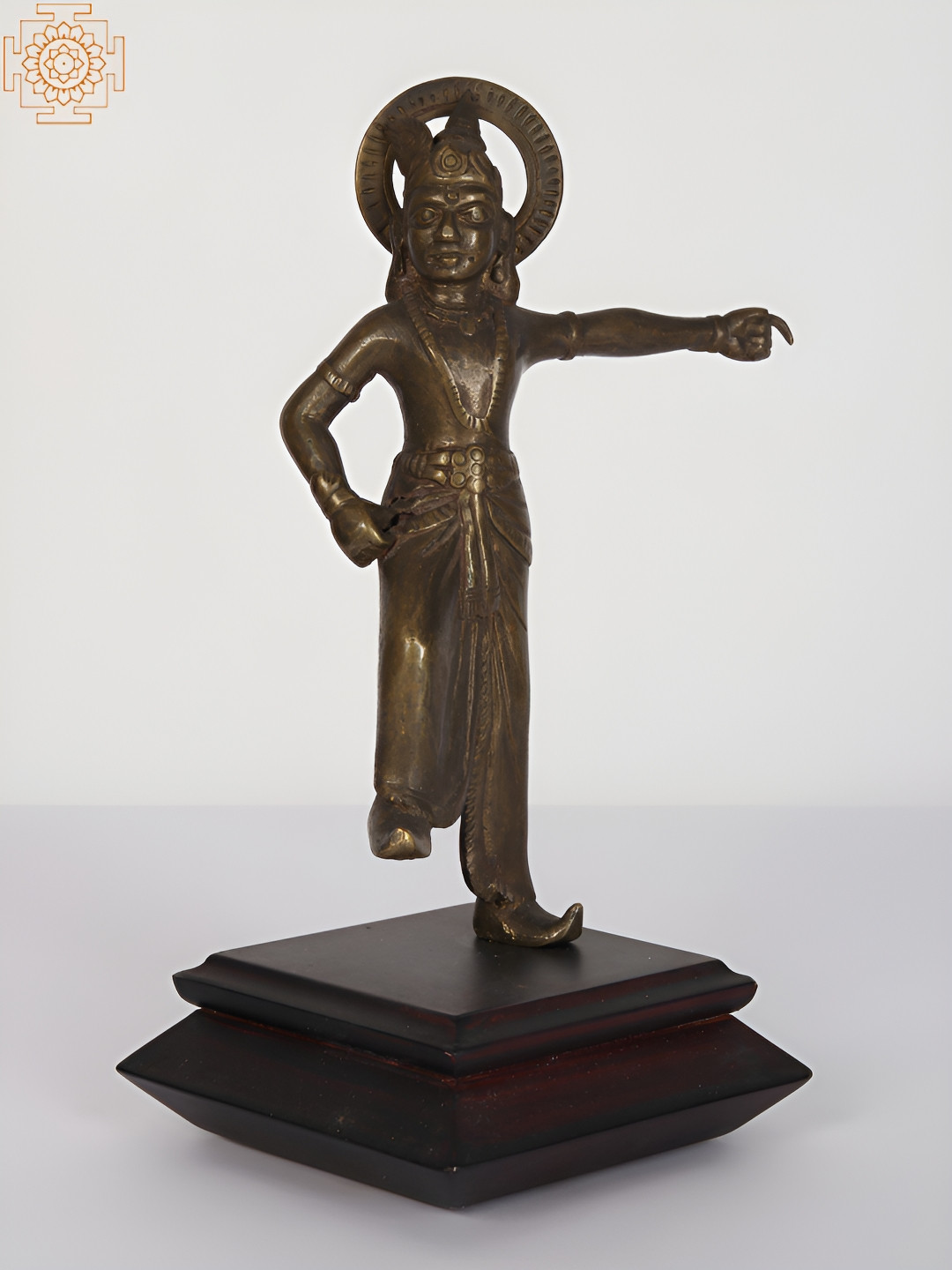Exotic India Standing Lord Krishna Brown Brass Metallic Prayer Room Small Showpiece - 4 Inches