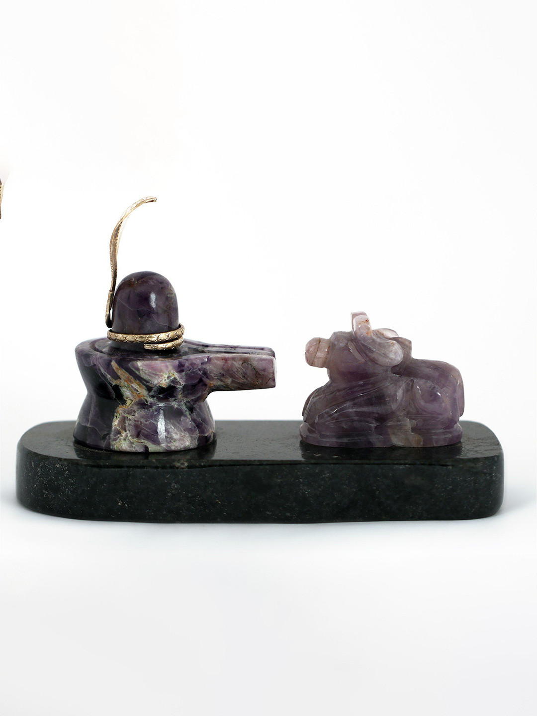 Exotic India Amethyst Shivalinga with Nandi Black Stone Natural Prayer Room Small Showpiece - 4.7 Inches