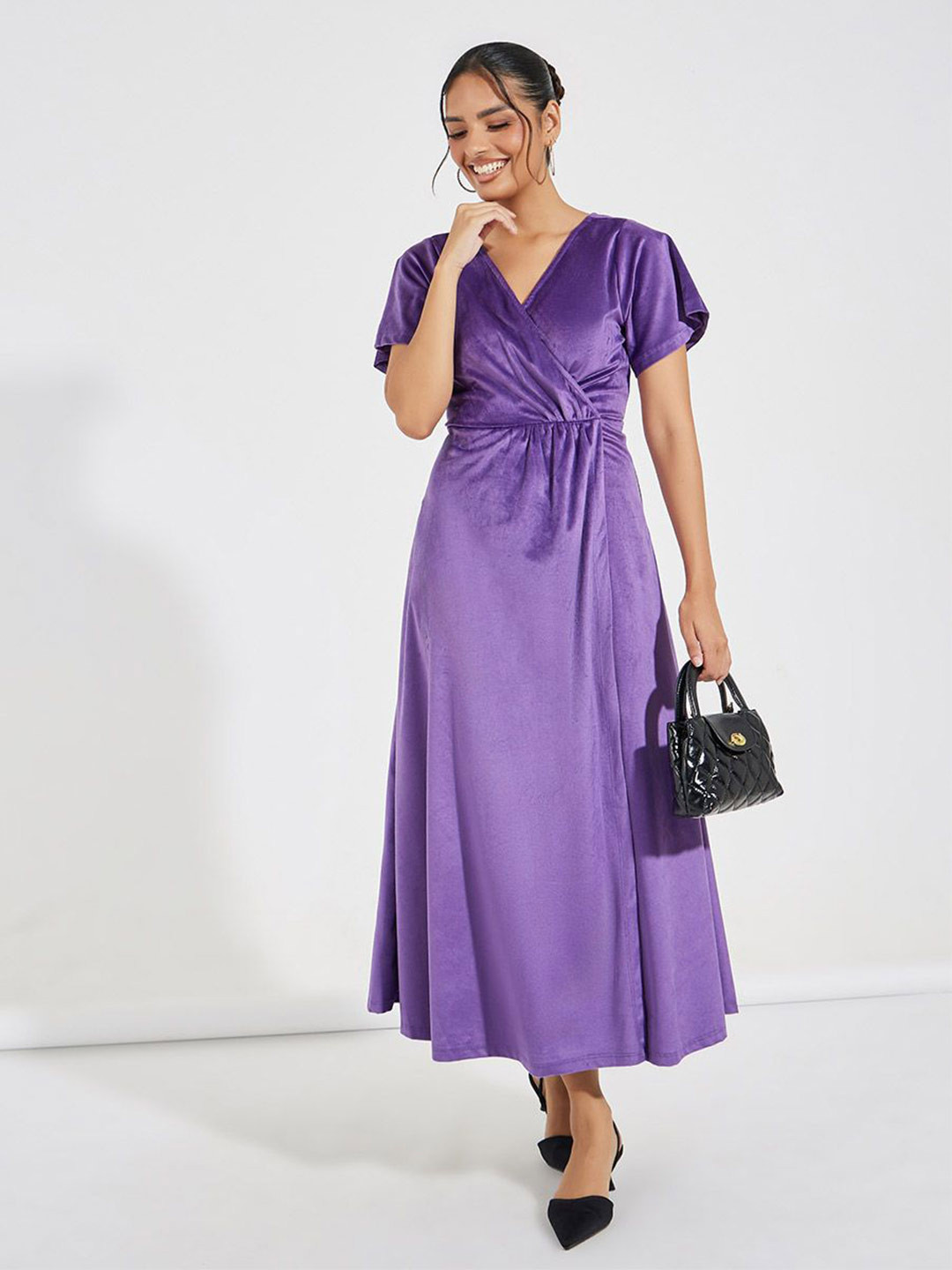 Styli Women Short Sleeves Wrap Maxi Dress