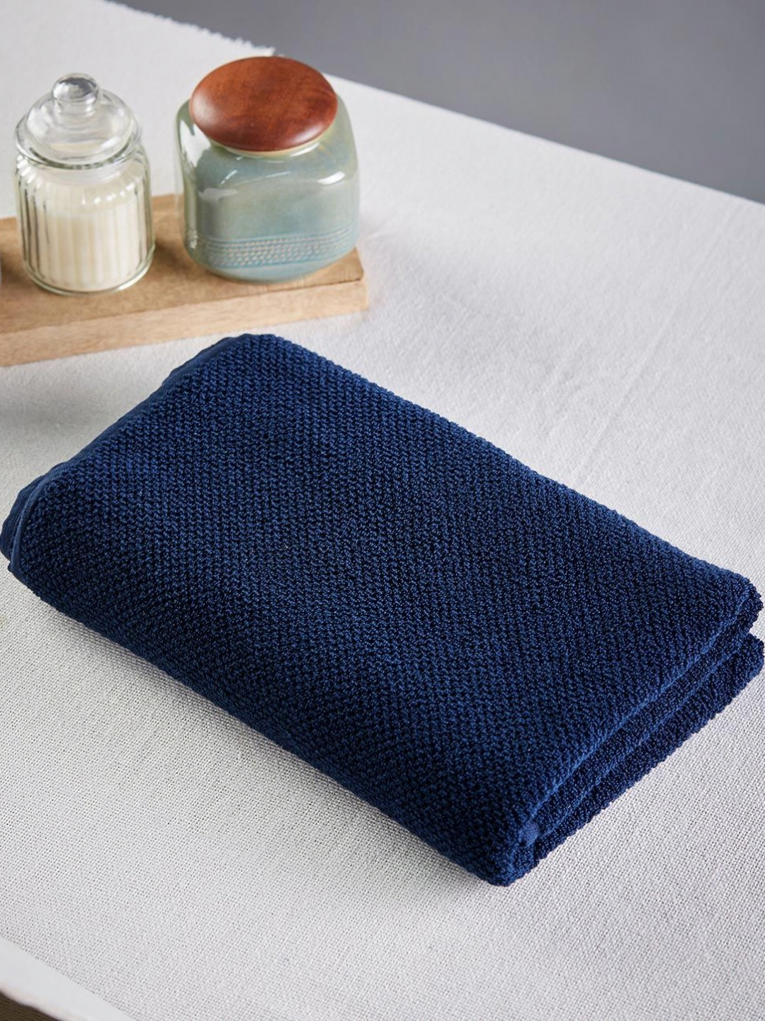Fabindia Hanah Navy Blue 570 GSM Cotton Pile Hand Towel