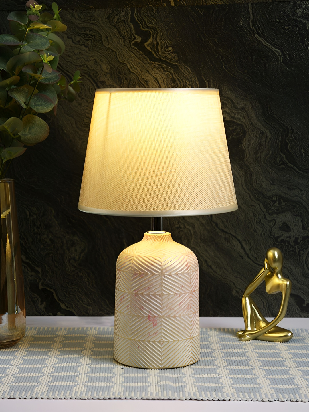 TAYHAA Beige Ceramic Contemporary Frusturical Shaped Table Lamp