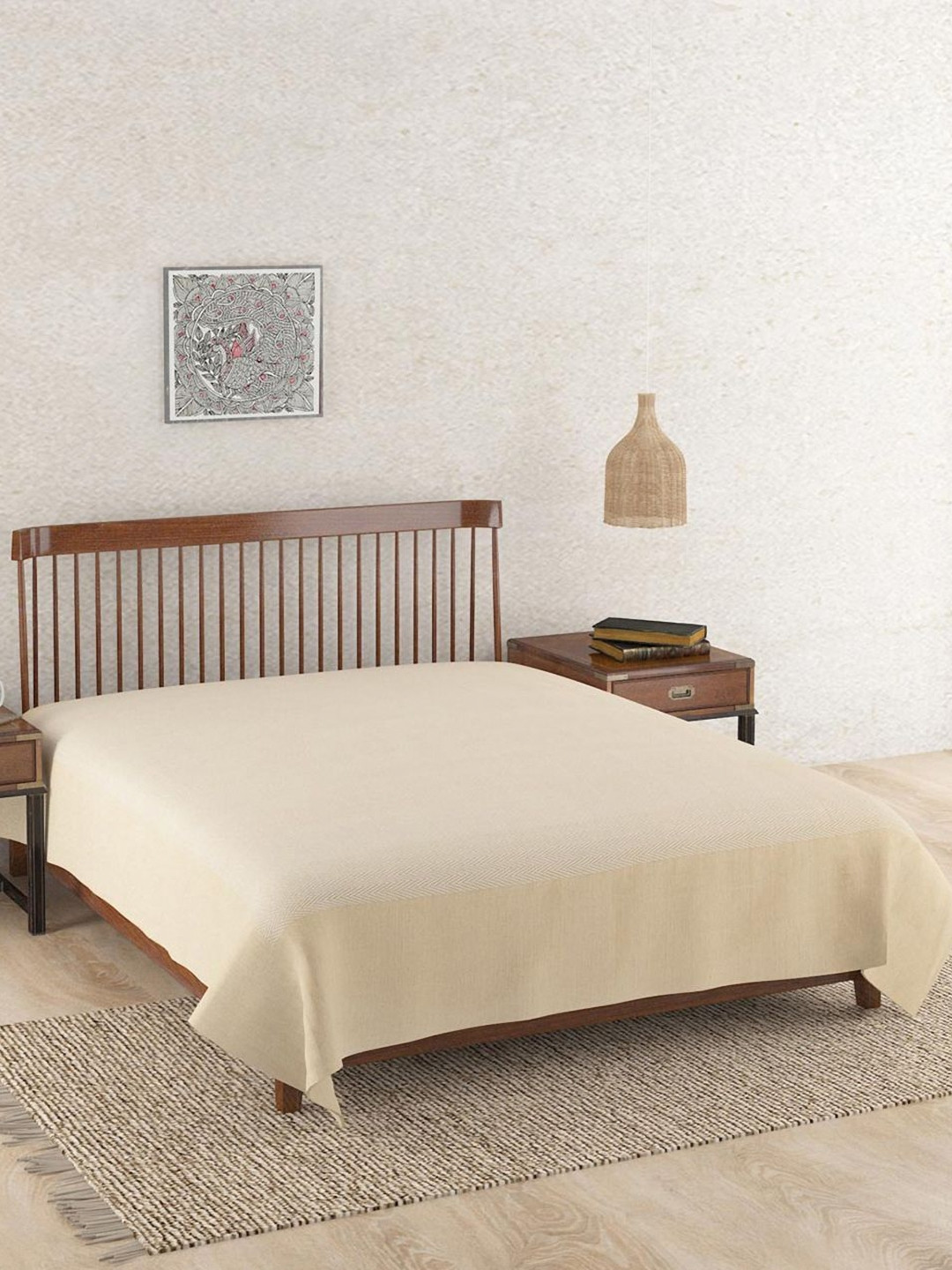 Fabindia Azig Beige Cotton Double Bed Cover