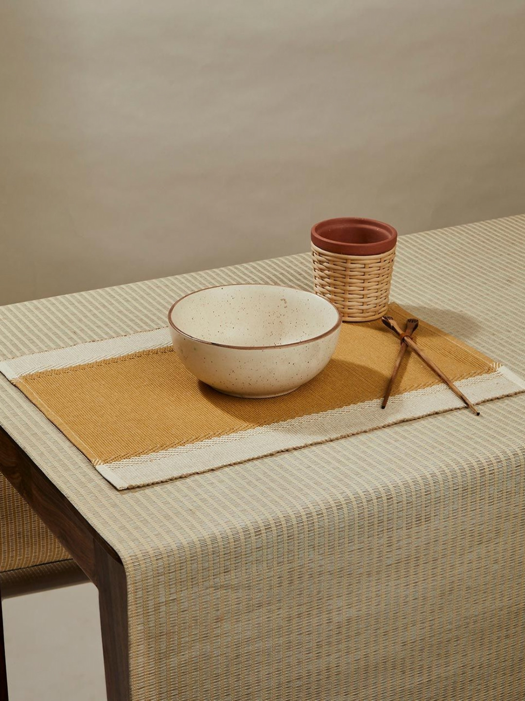 Fabindia Samara 6 Pieces Yellow & Cream Colored Colourblocked Cotton Table Placemats