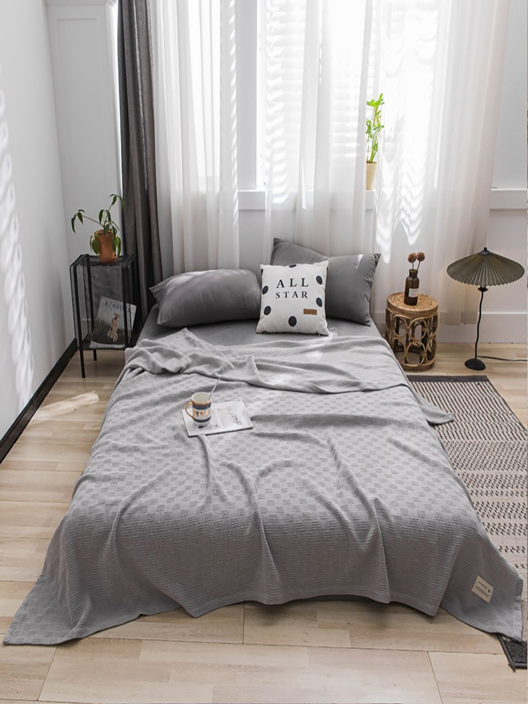 JC HOME Grey Self Design AC Room Pure Cotton 300 GSM Double Bed Quilt