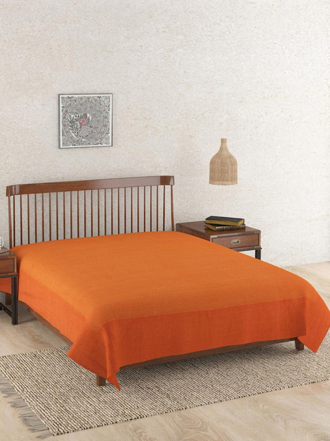 Fabindia Orange Geometric Printed Azig Cotton Double Bed Cover