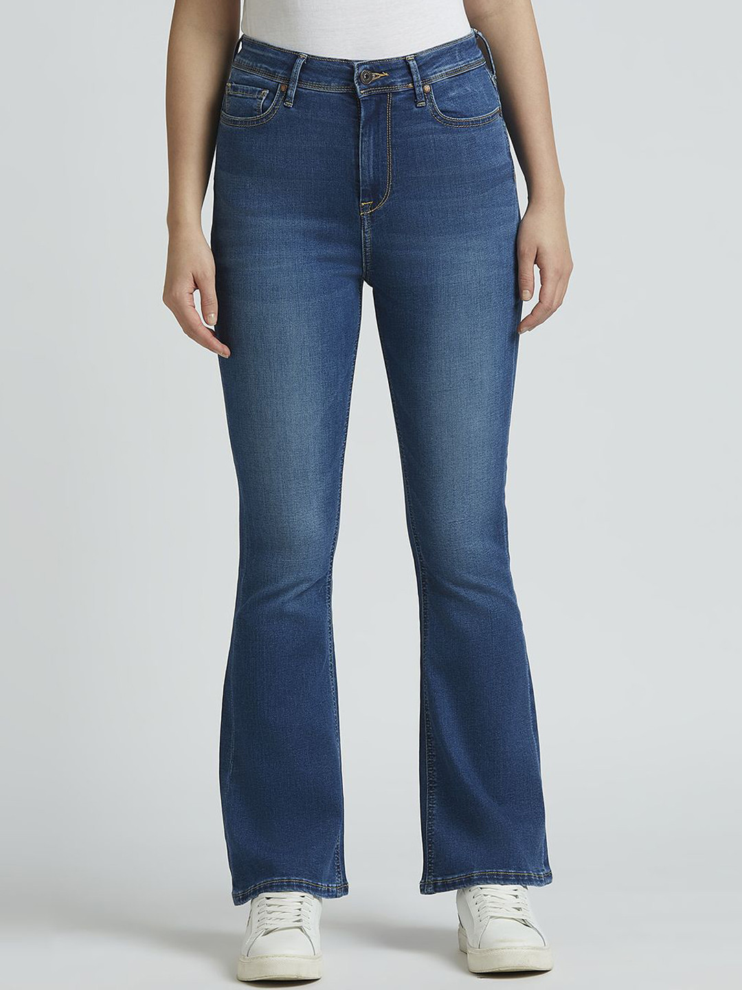 Pepe Jeans Women Dion Flared High-Rise Light Fade Stretchable Jeans