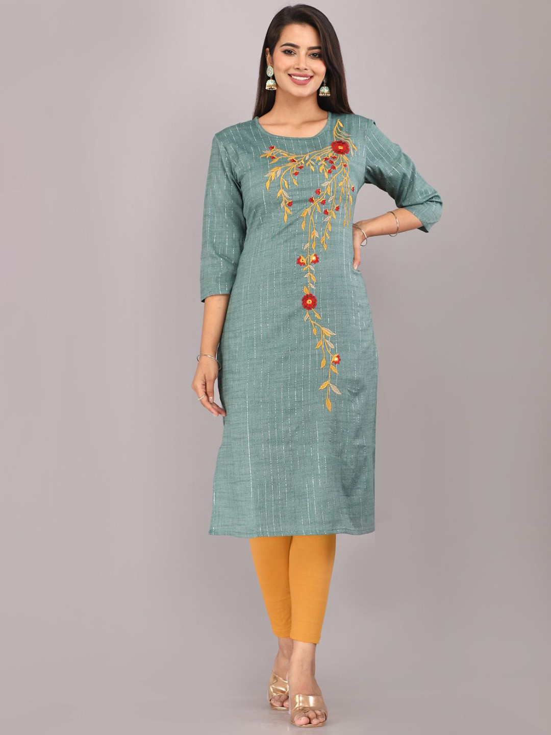 Mehsoos Floral Embroidered Cotton Straight Kurta
