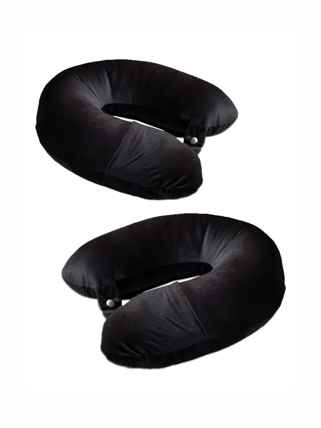 ANA Black Solid Faux Velvet Breathable Set of 2 Firm Fibre Travel Pillow-12.7 x 25.4 x 35.5 cm