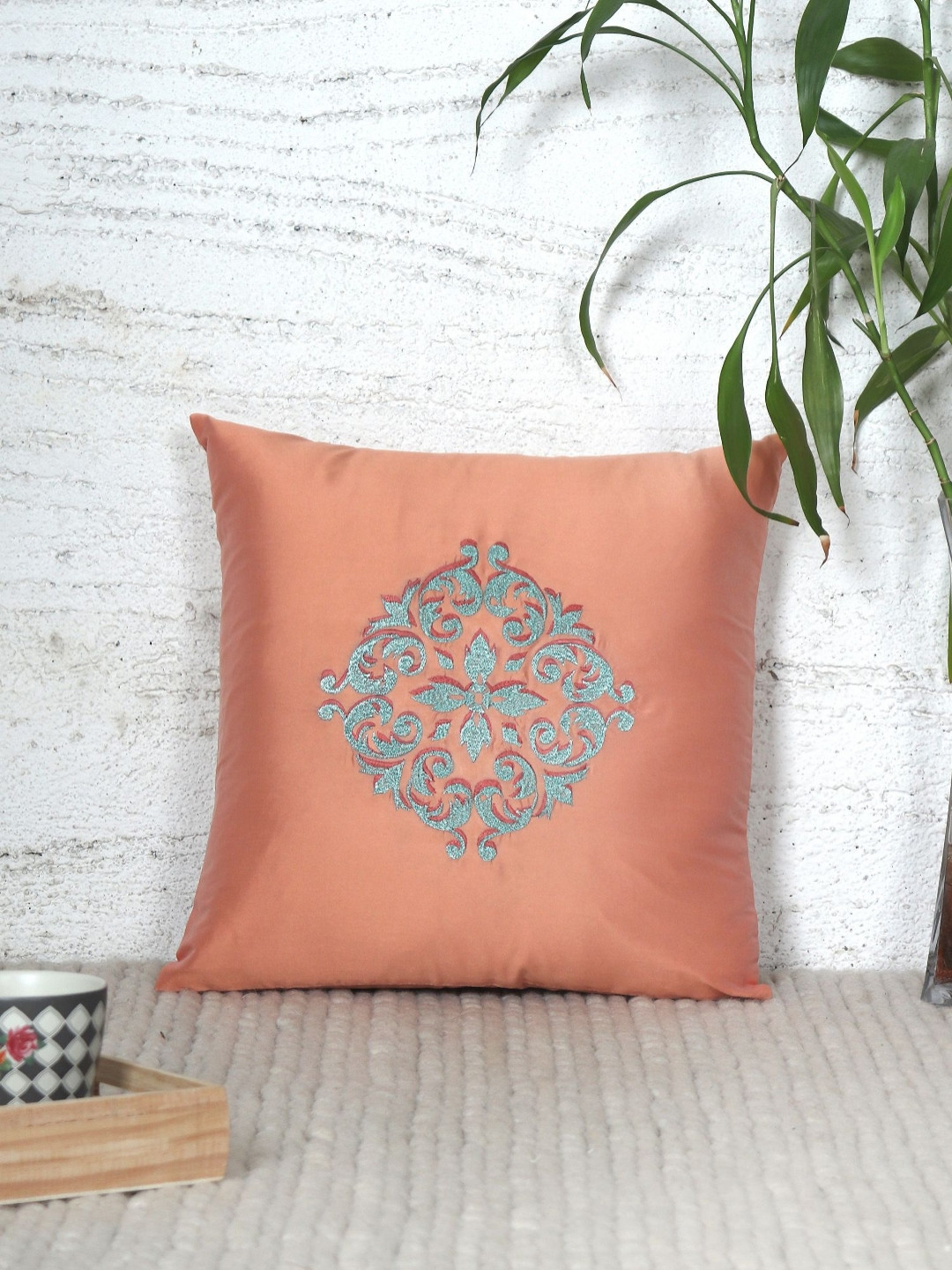 ZEBA Two Tone Ethnic Motifs Polyester Embroidered Cushion Covers - 15.7 x 15.7 In