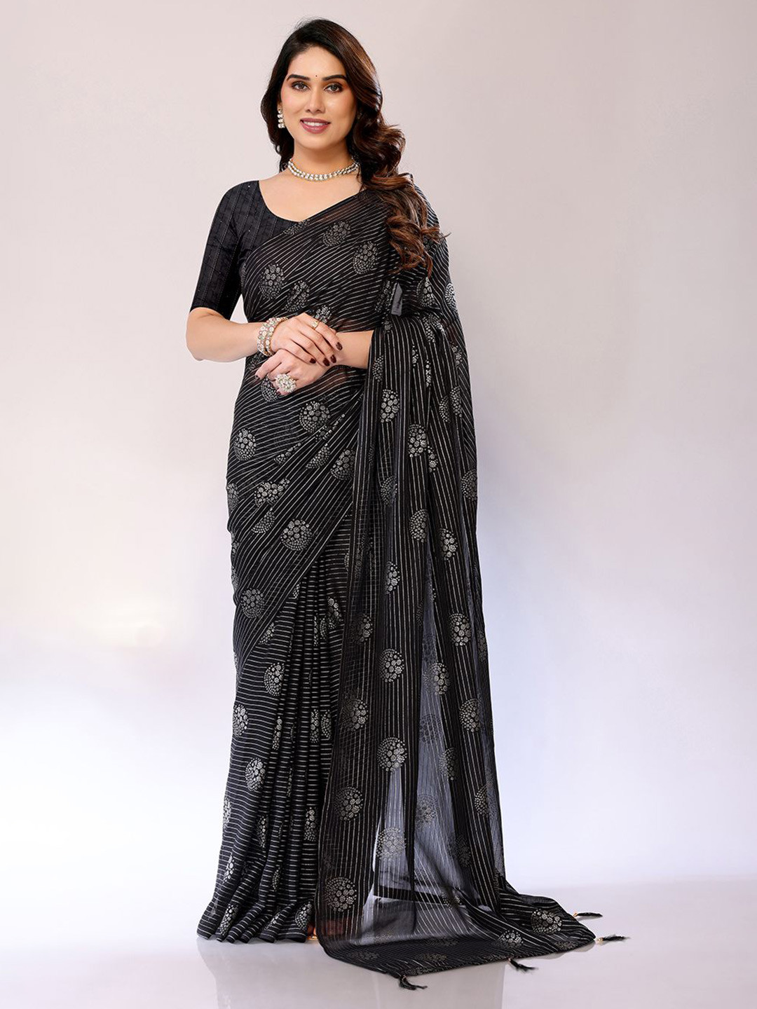 FABMORA VIHAR-KUWARI-BLACK Poly Georgette Saree