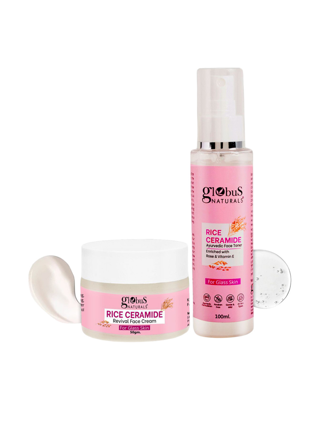 Globus naturals Set Of 2 Rice Ceramid Face Toner -100ml & Cream-50g