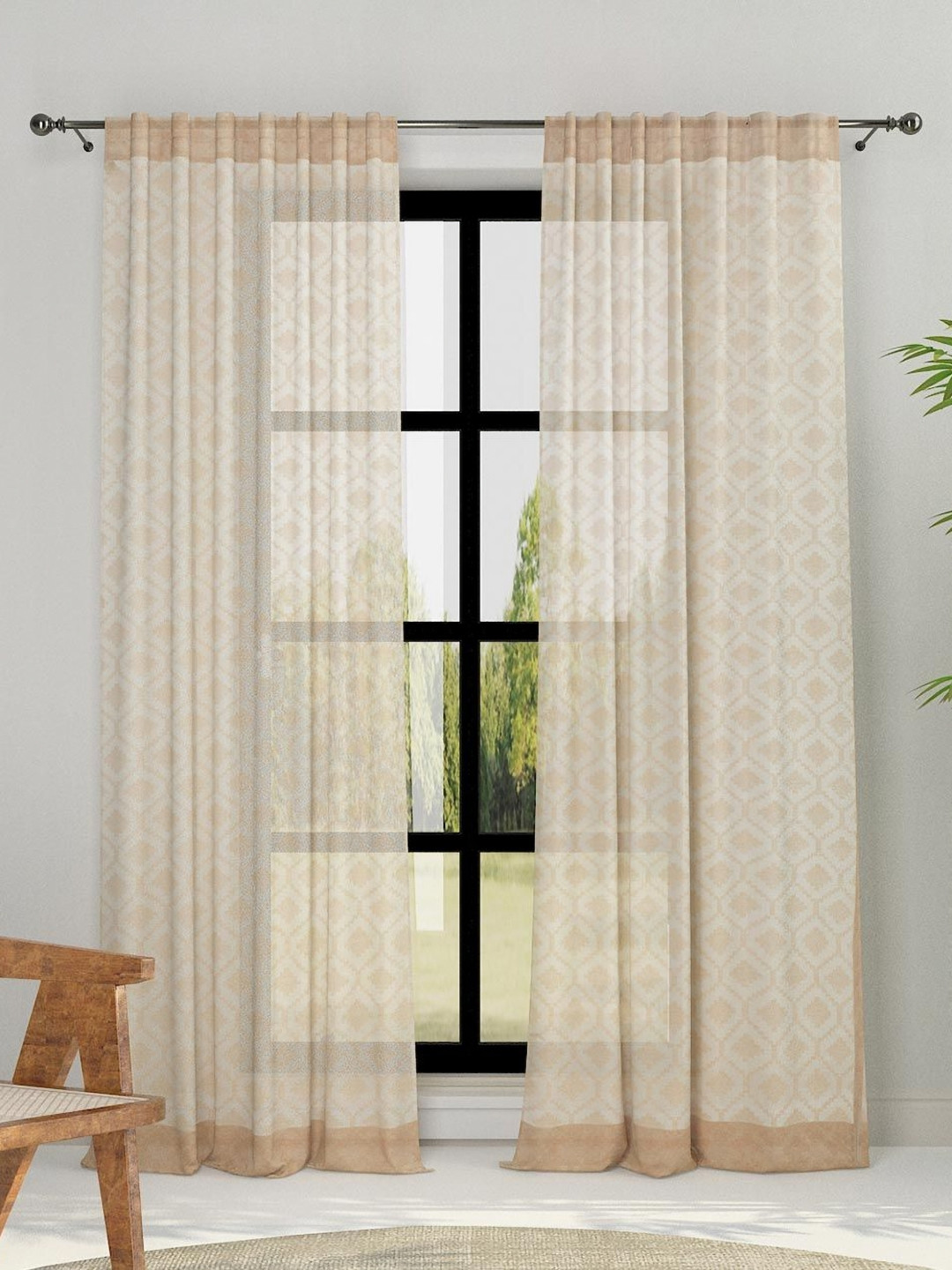Fabindia standalone Beige & Tan Geometric Cotton Window Curtains