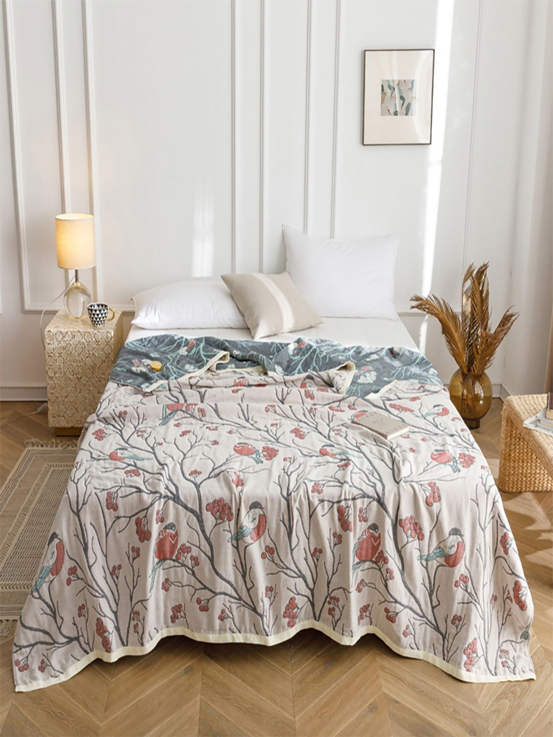 JC HOME Grey & Red Ethnic Motifs Woven Design 350 GSM AC Room Pure Cotton Double Bed Quilt