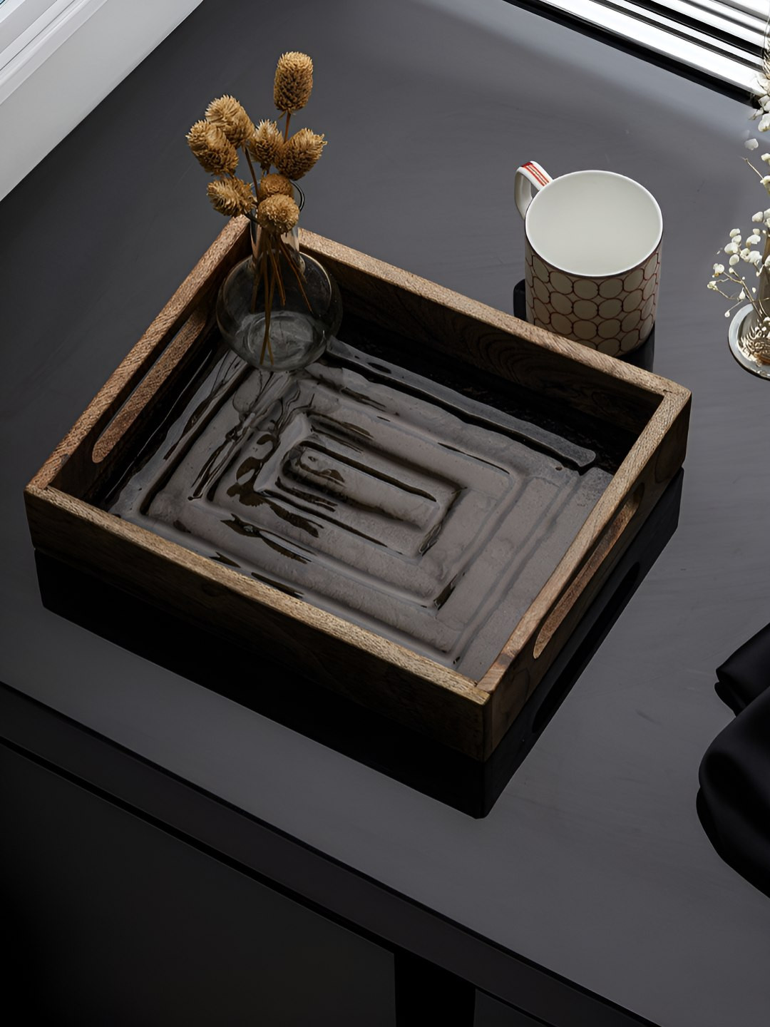 Troveas Brown Wood Dishwasher Safe Serving Tray