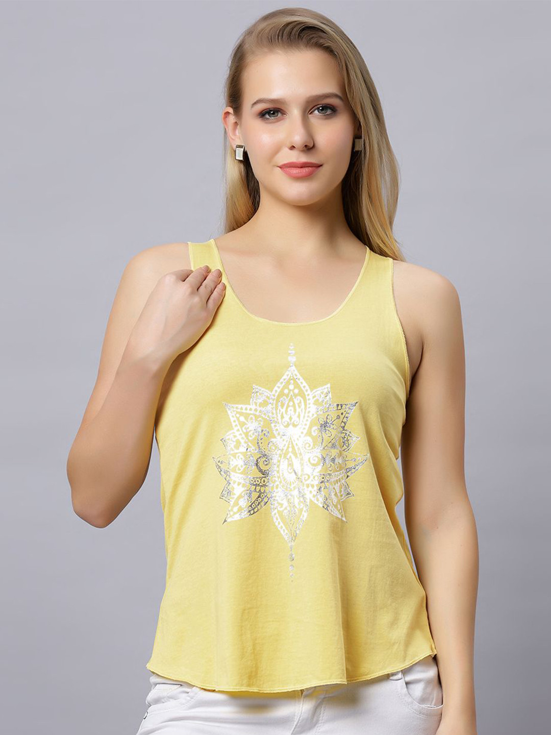 Autumn Hues Abstract Printed Cotton Tank Top