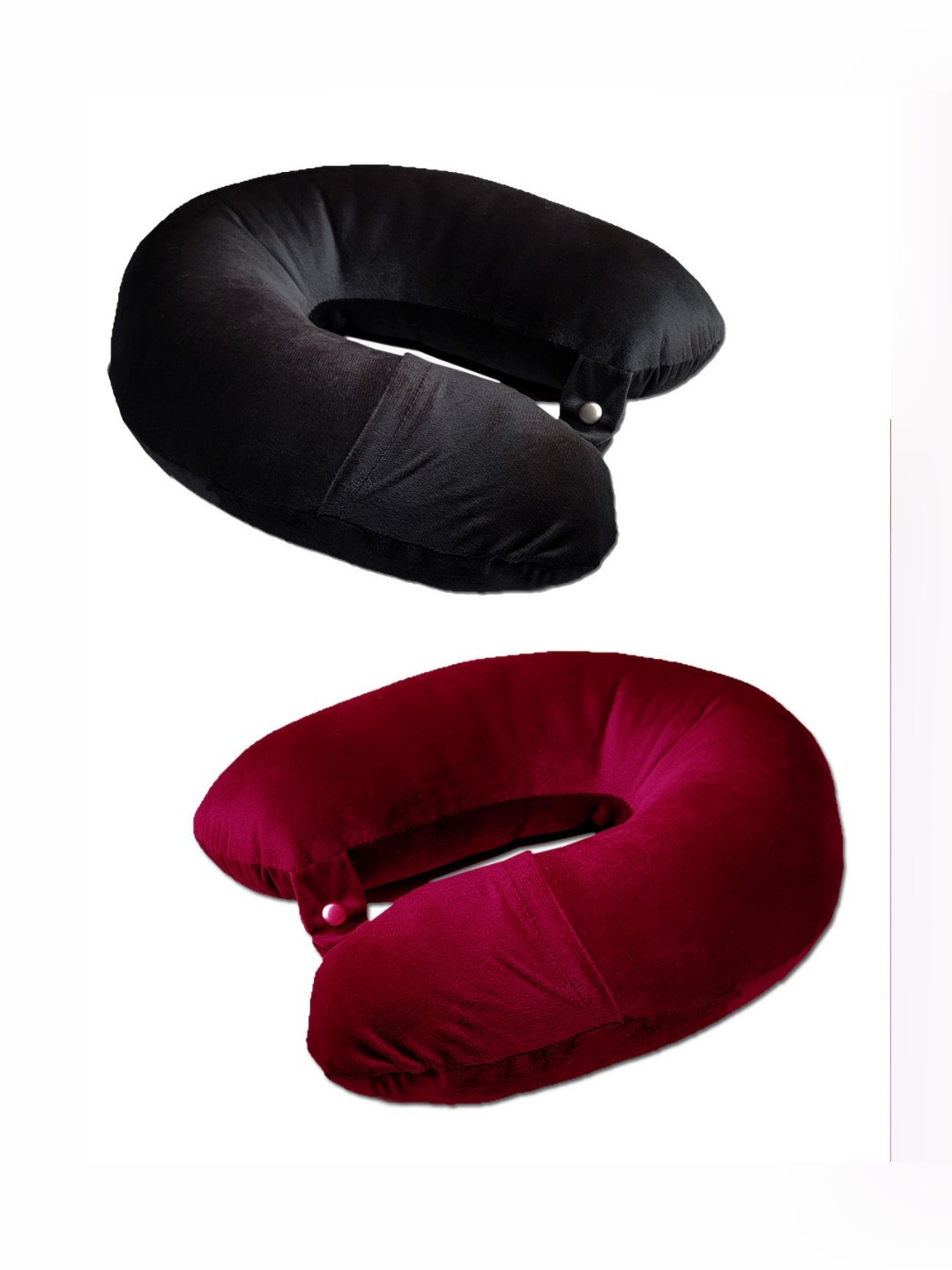 ANA Maroon Solid Faux Velvet Breathable Set of 2 Firm Fibre Travel Pillow-12.7 x 25.4 x 35.5 cm