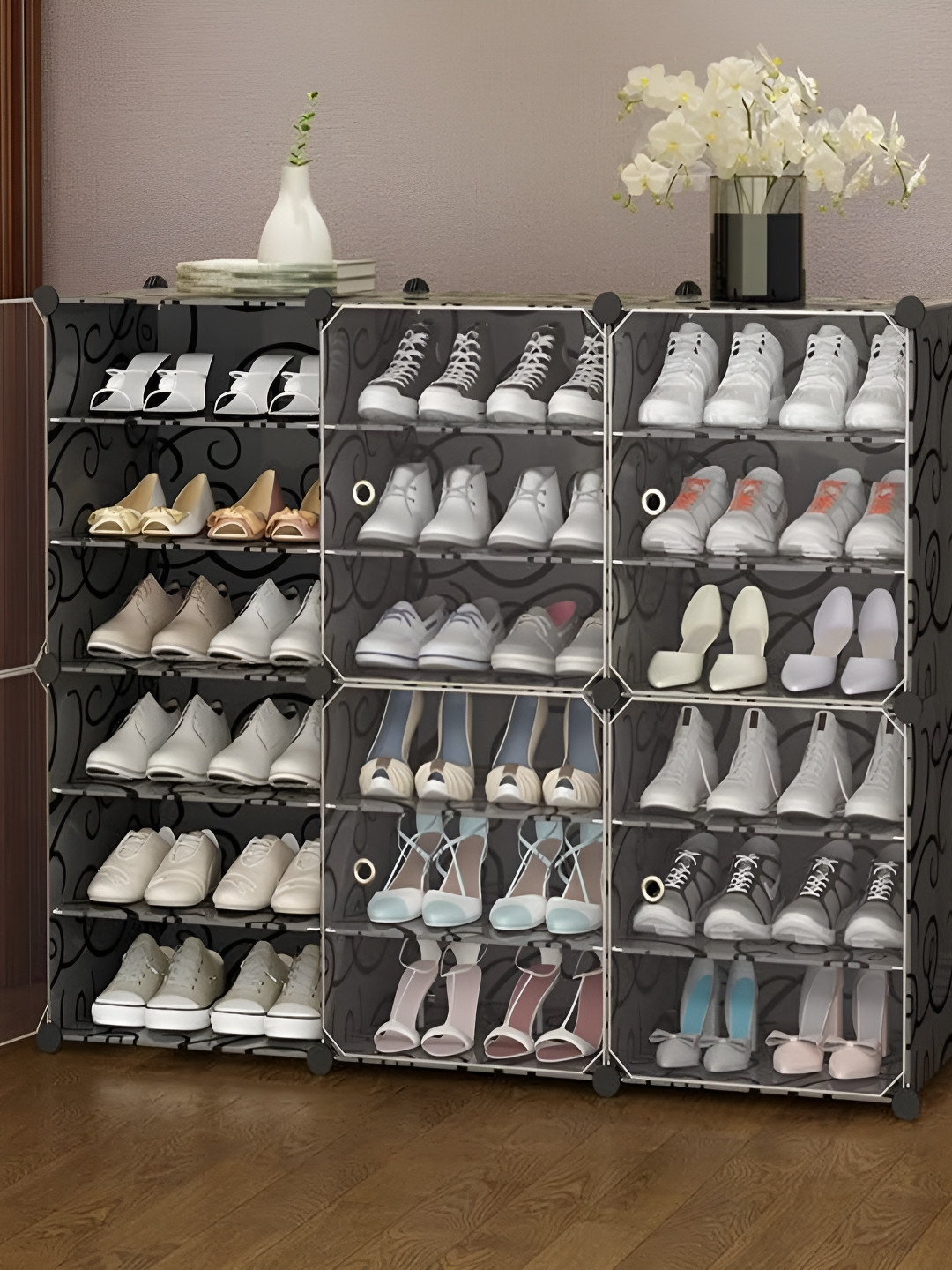 KriShyam Black 36 Pairs Tower 6 Door Portable Shoe Rack