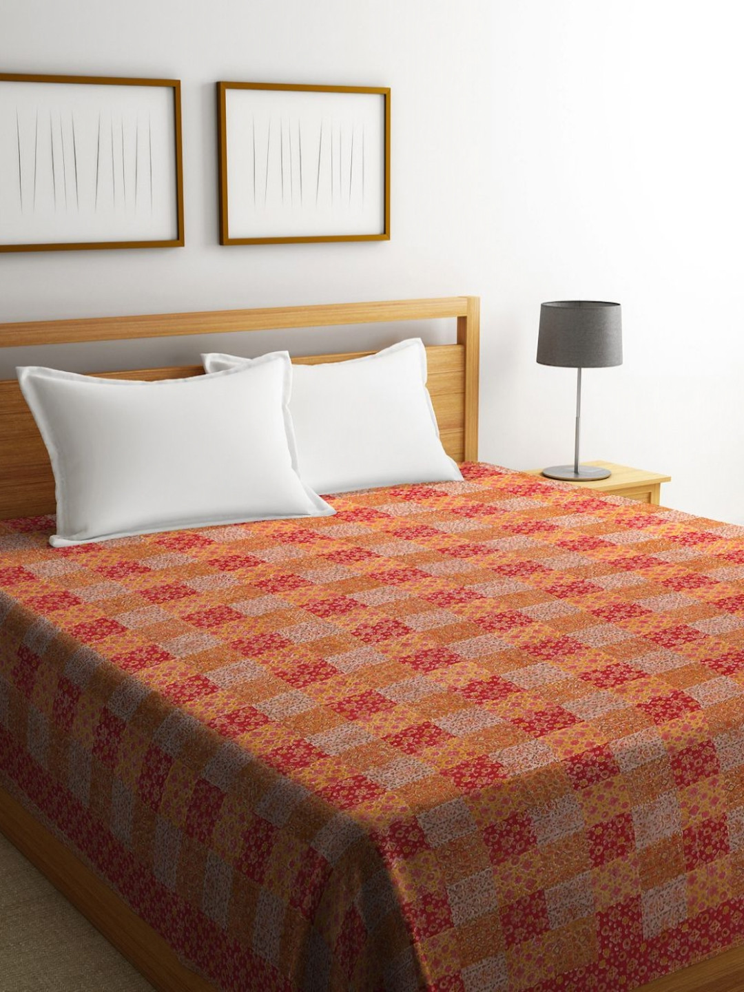 Fabindia Latisha Fuchsia & Orange Abstract Printed Cotton Bed Cover