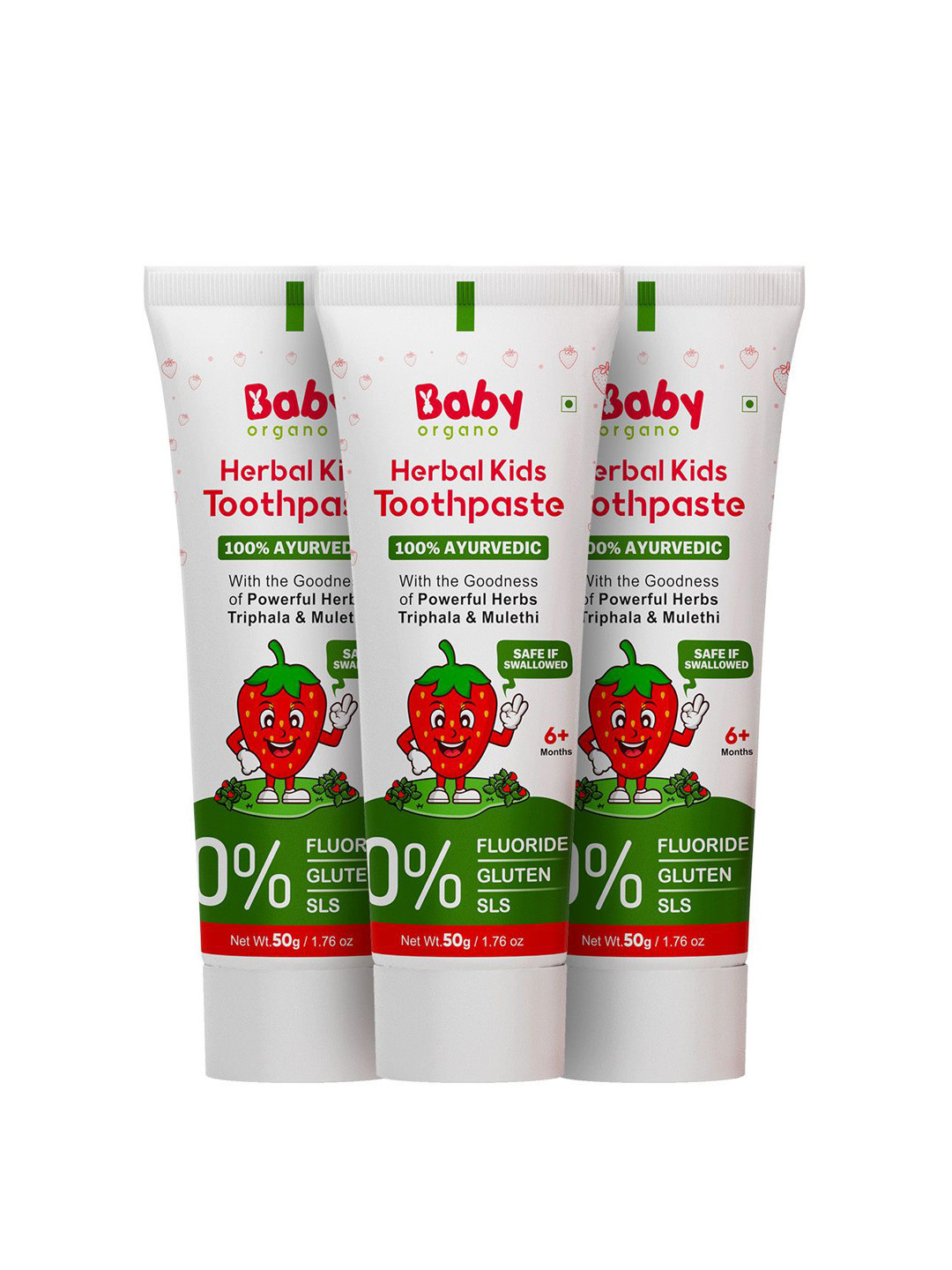 BABYORGANO Set Of 3 Herbal Kids Toothpaste-50g Each