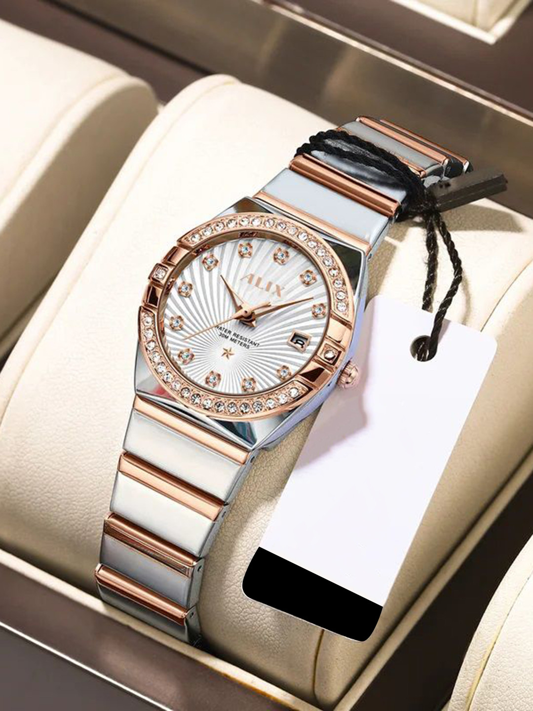 ALIX Women Brass Dial & Stainless Steel Bracelet Style Straps Analogue Multi Function Watch AL2534 SRGW