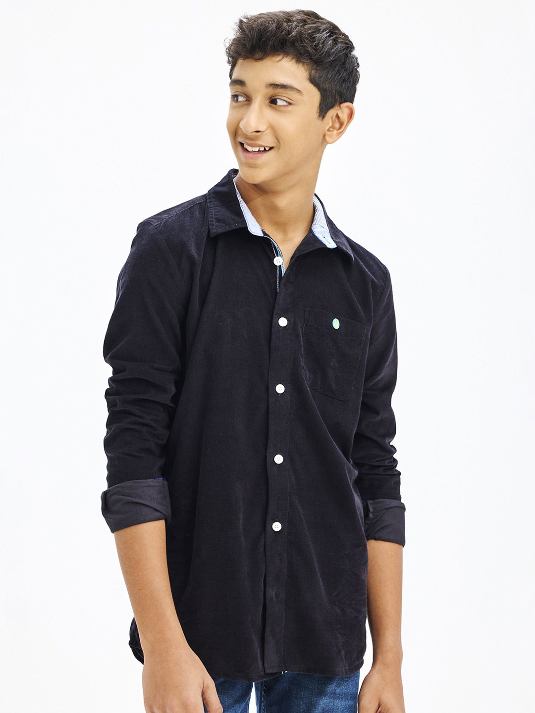 NO MONDAYS Boys Relaxed Spread Collar Solid Cotton Casual Shirt