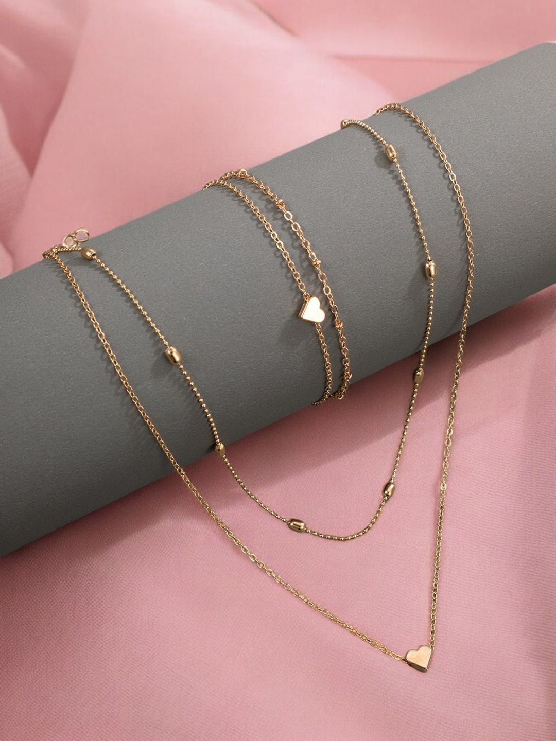 fabula Gold-Toned Layer Heart Charm Necklace & Anklet Set