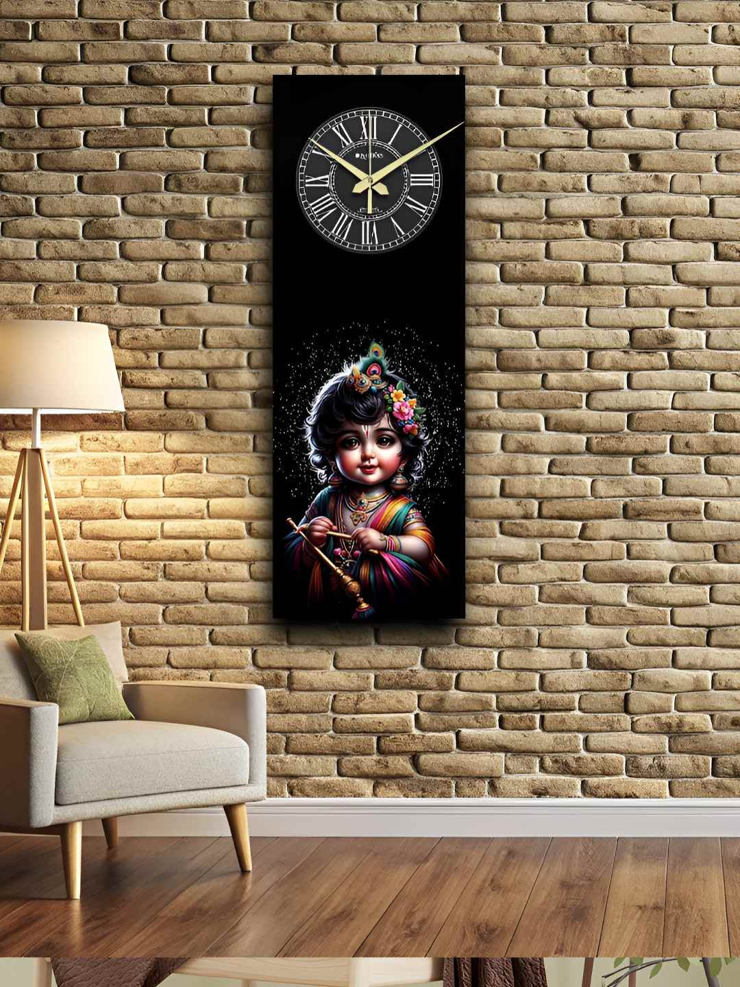 OLIVE TREE Designer Wood Tic-Toc Movement Rectangle Battery Analogue Krishna Wall Clock