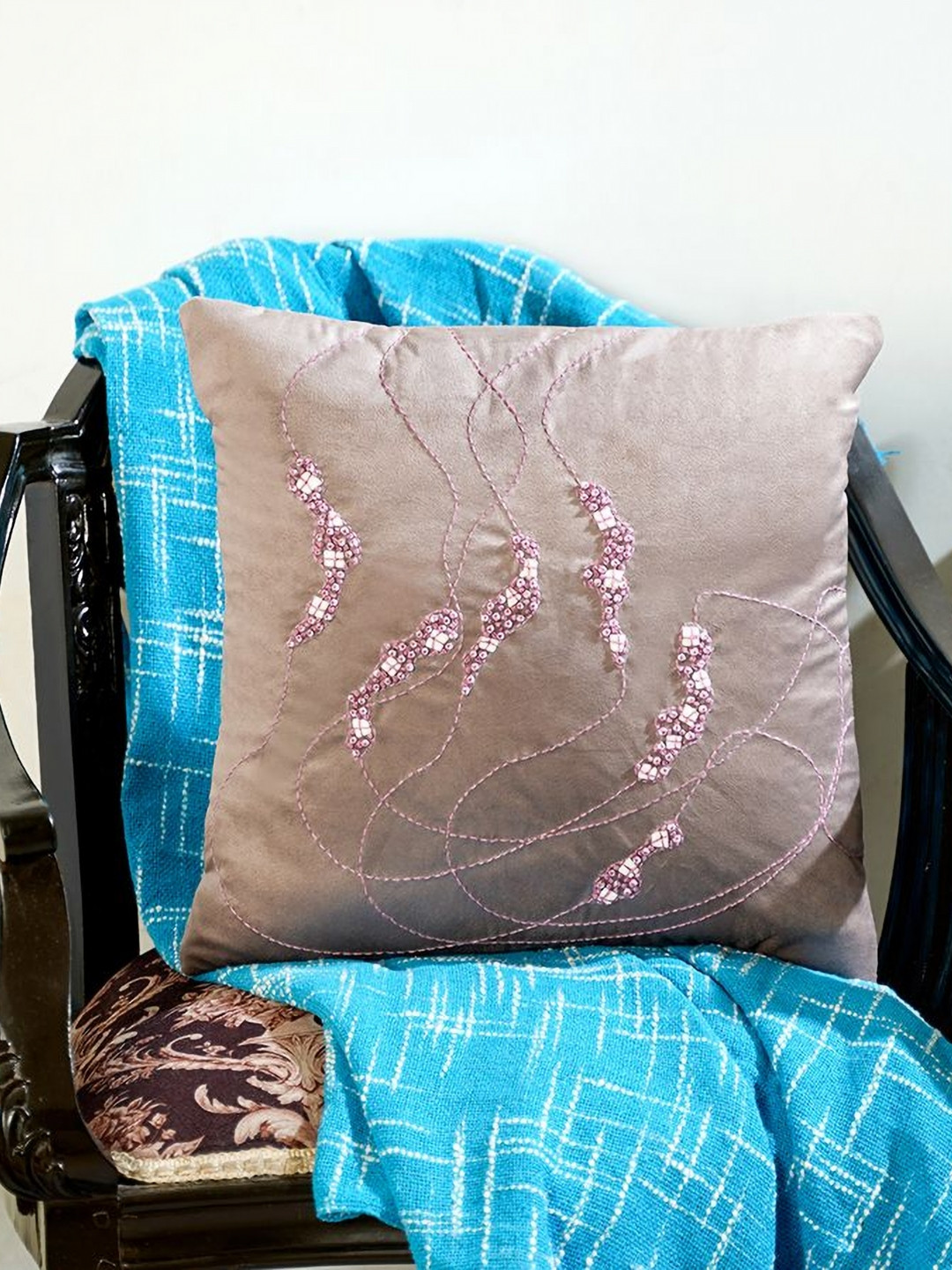 Mid July Home The Memory Maze Embellished Velvet Embroidered Cushion Cover -16x16In