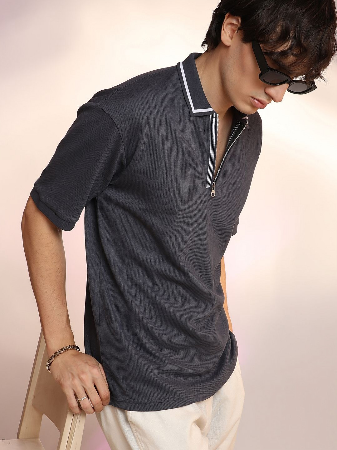 CAHOOT Men Solid Polo Collar Cotton T-shirt