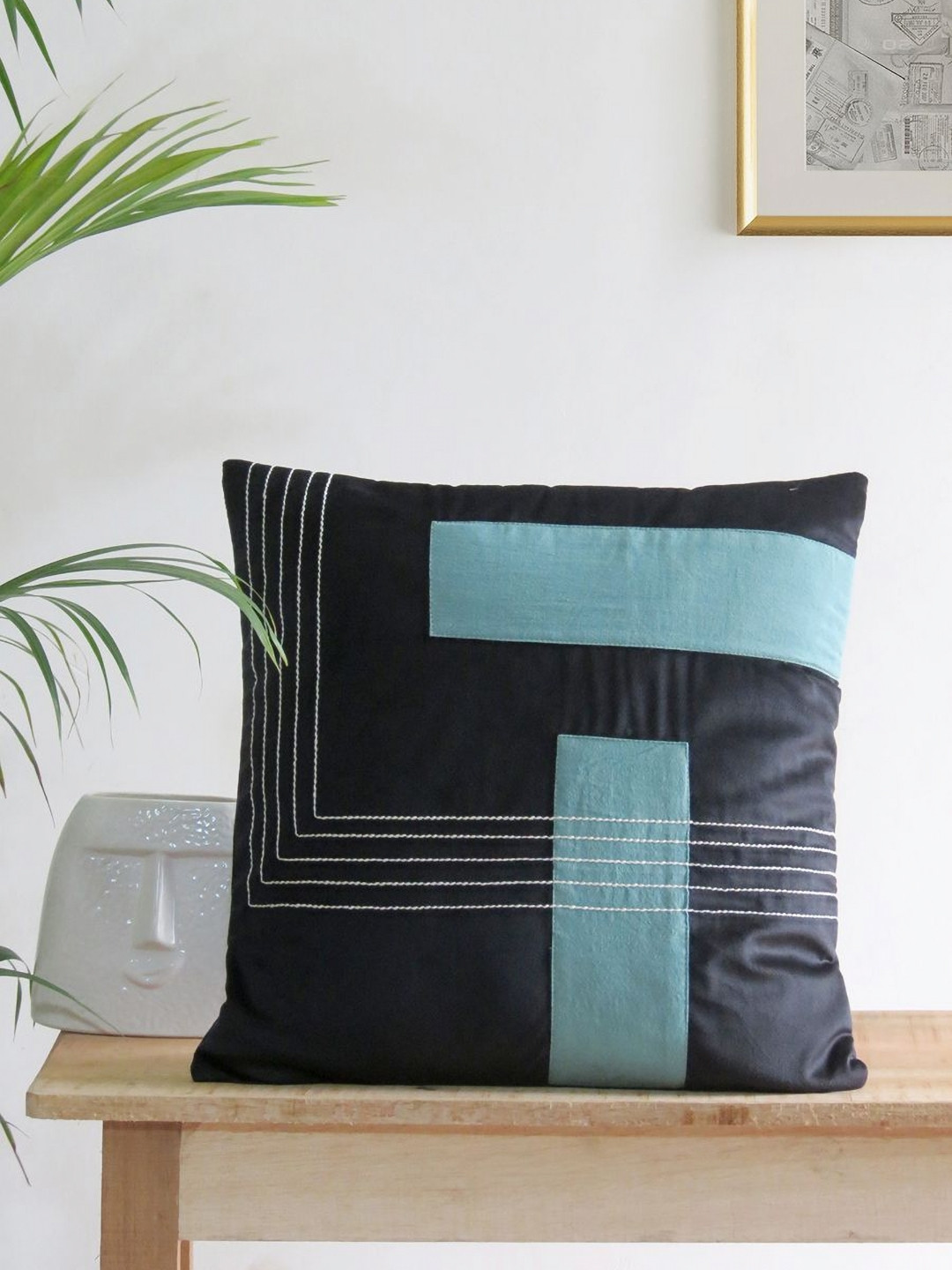 Mid July Home Black Geometric Velvet Washable Textured Square Cushion Cover -16x16In