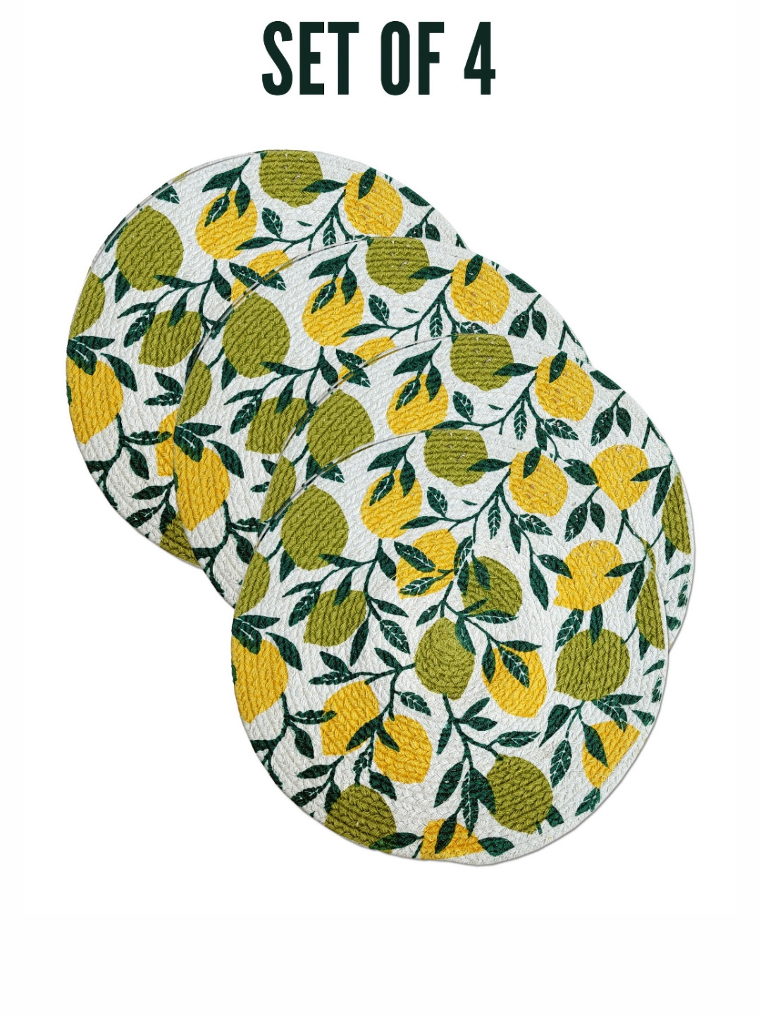 ANA 4 Pcs Green & White 4 Pieces Printed Cotton Table Placemats