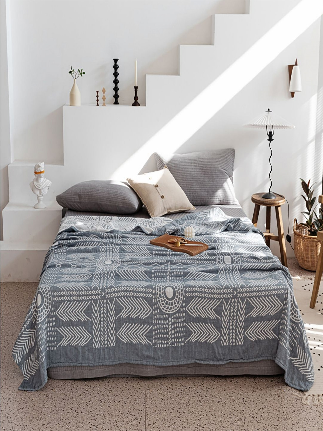 JC HOME Grey & White Geometric Woven Design 350 GSM AC Room Pure Cotton Single Bed Quilt