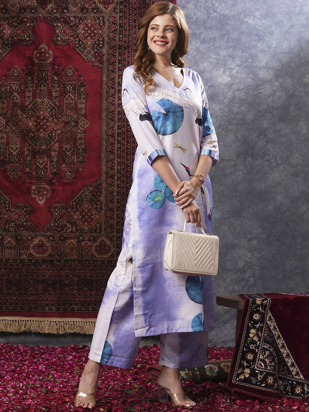 Anni Designer Conversational Printed V-Neck Straight Kurta with Palazzos