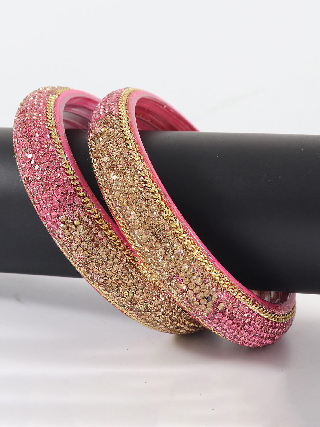 ZULKA Set Of 2 Zircon Gemstone Studded Linked Kada Glass Bangles