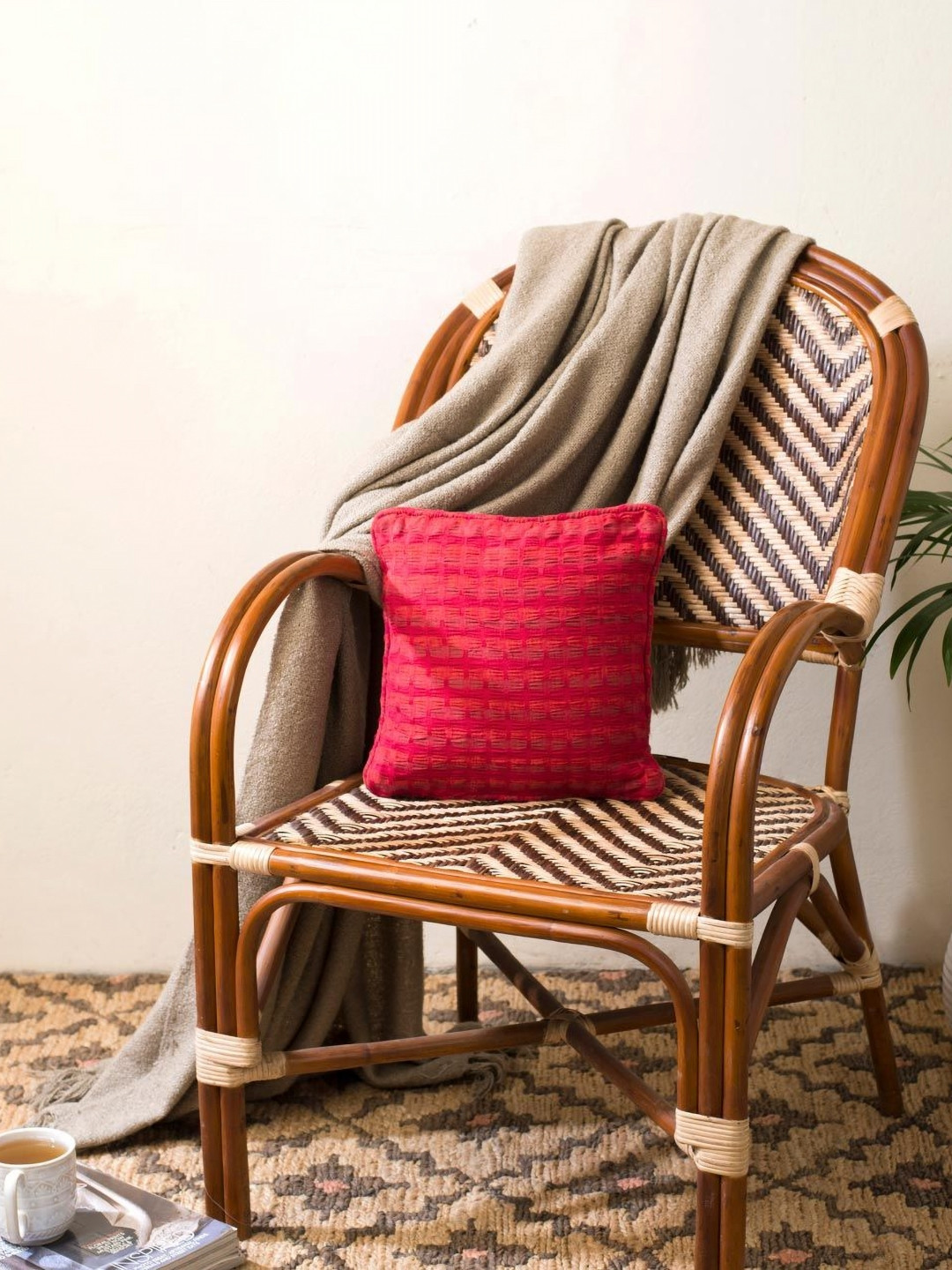 Fabindia Deepali Red Checked Cotton Square Cushion Covers