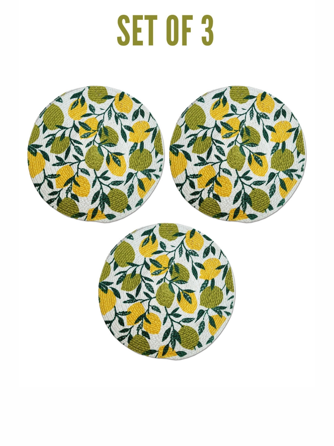 ANA 3 Pcs Green & Yellow 3 Pieces Printed Cotton Reversible Table Placemats