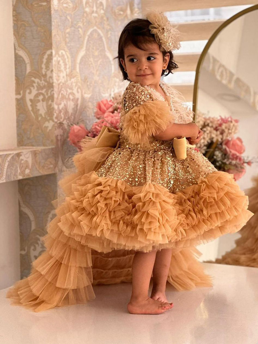 First Little Smile Animal Embroidered Net Balloon Dress