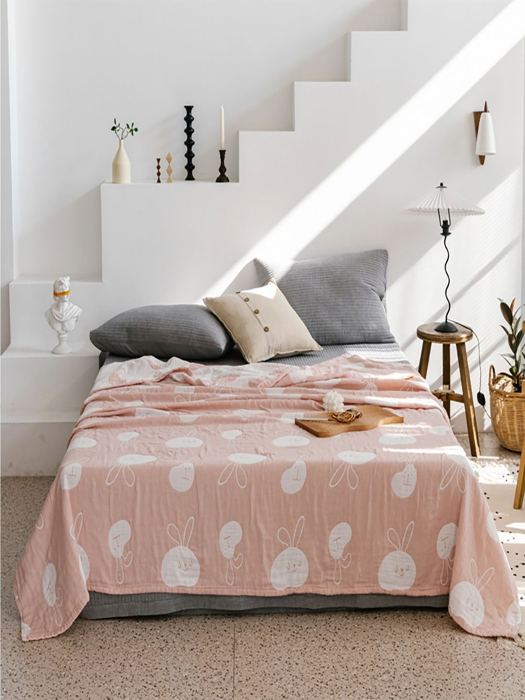 JC HOME Pink Cartoon Characters Printed Pure Cotton AC Room 350 GSM Single Bed Quilt