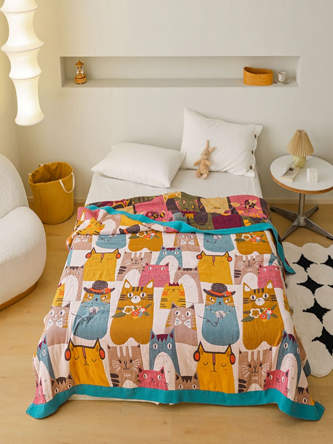 JC HOME White & Orange Cartoon Characters AC Room 350 GSM Cotton Bed Quilt