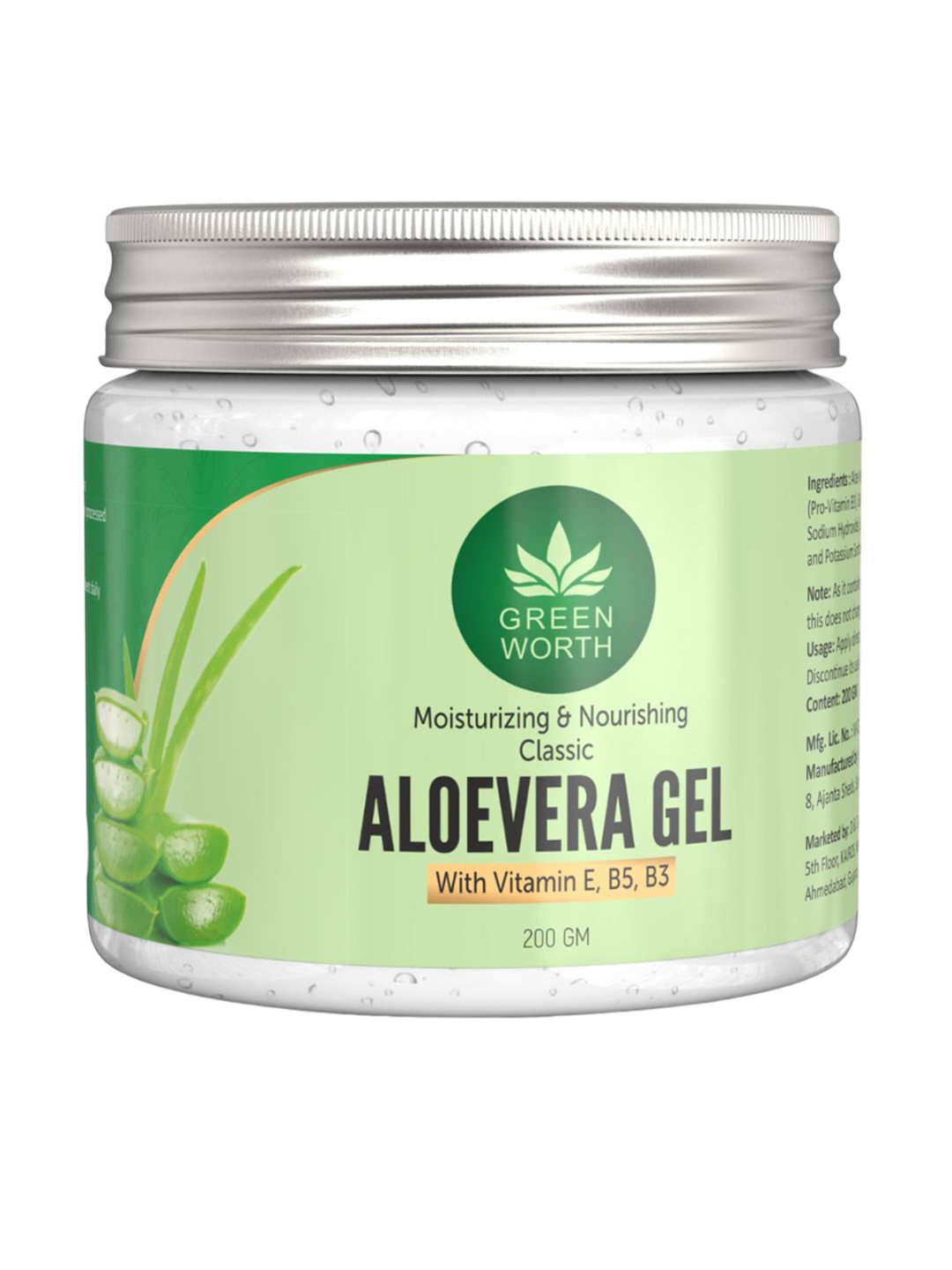 GREENWORTH Aloe Vera Gel With Vitamin E, B5 & B3 - 200 g