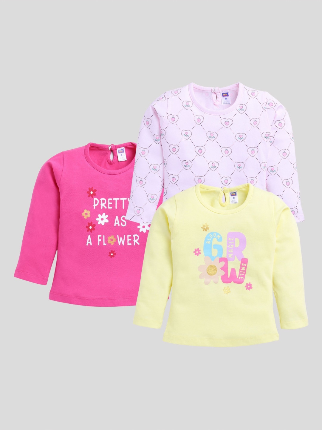 Nottie Planet Pack Of 3 Girls Typography Printed Round Neck Cotton T-shirts