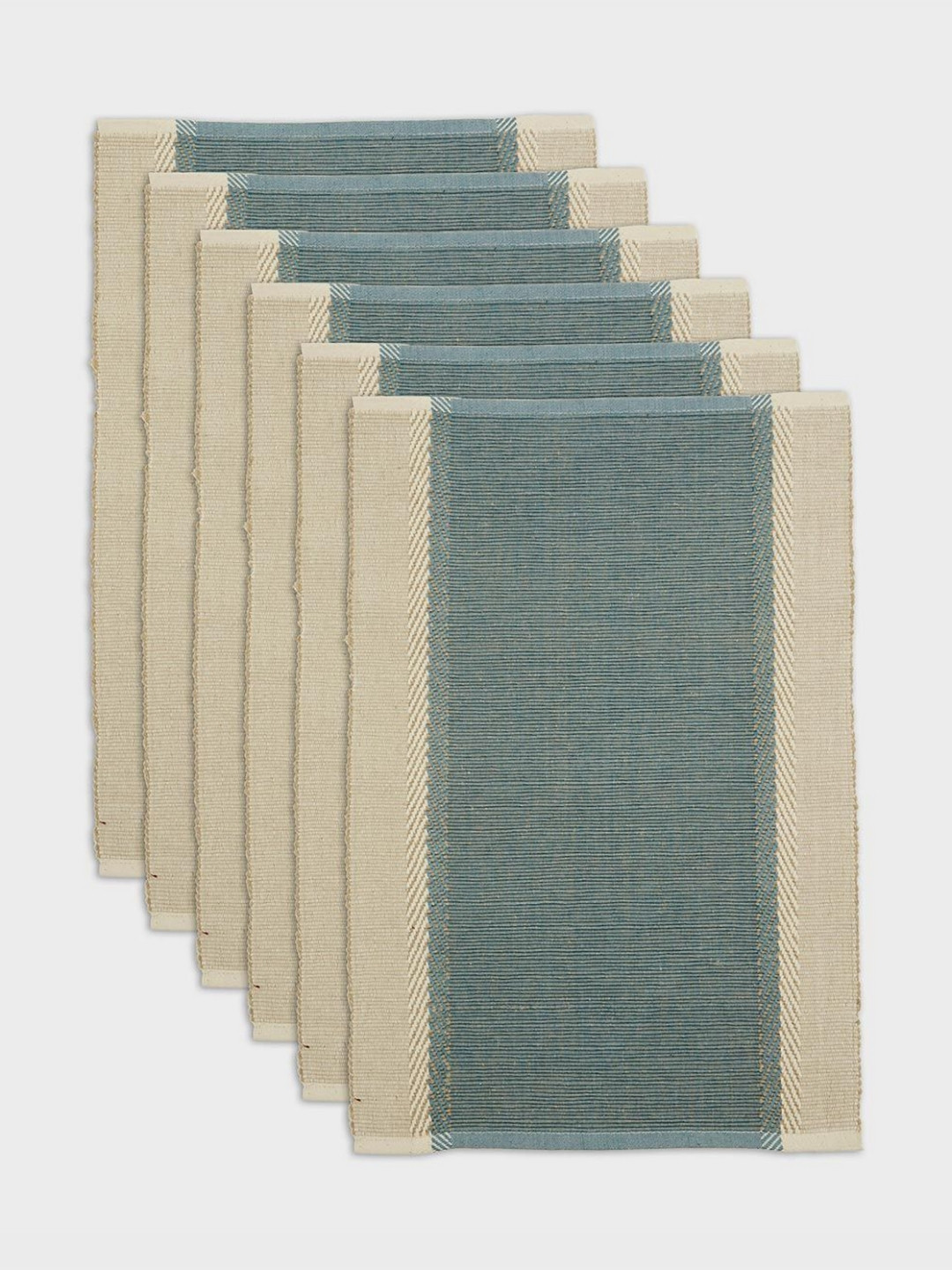 Fabindia Standalone 6 Pieces Blue & Cream Colored Colourblocked Cotton Table Placemats