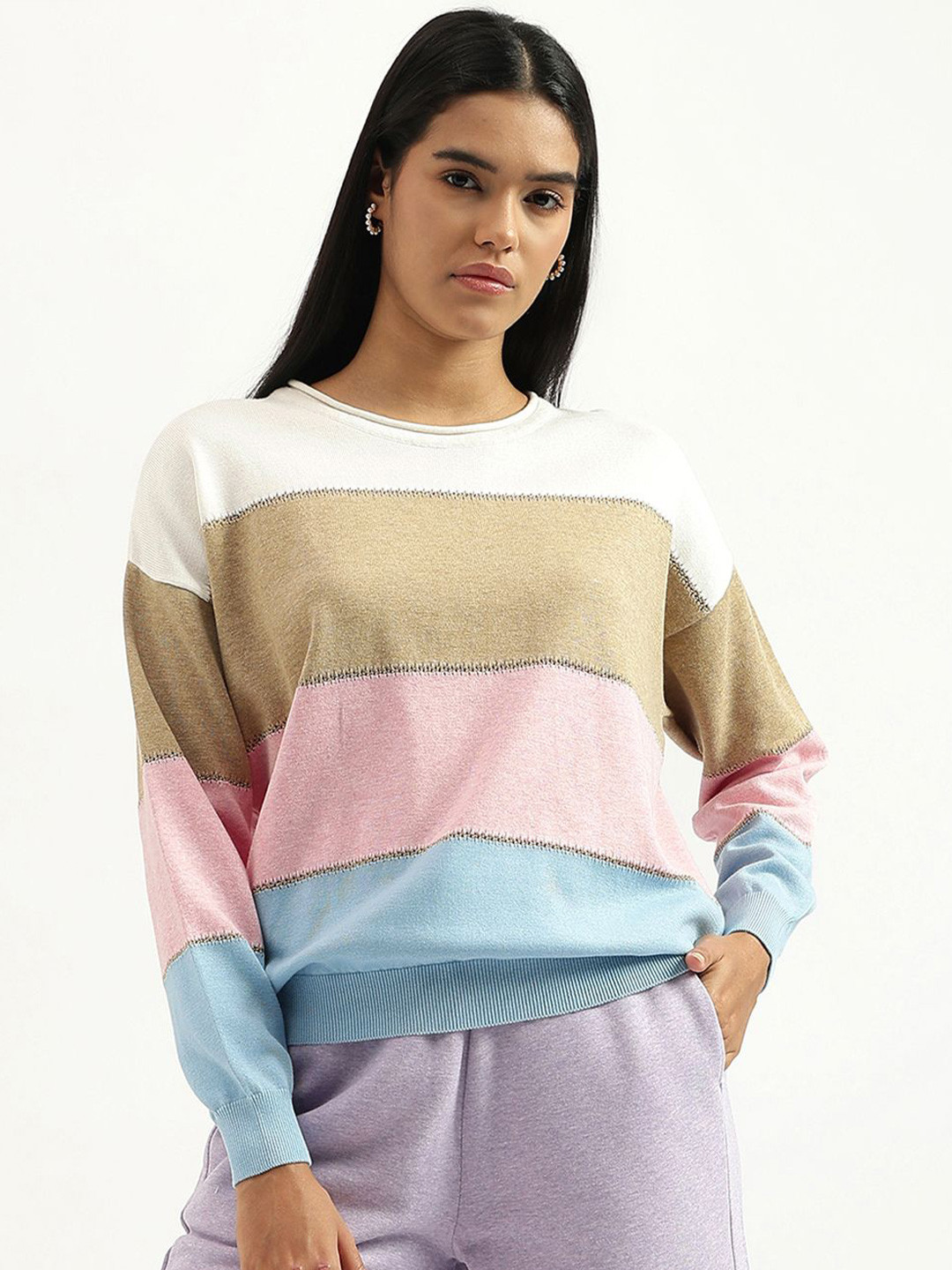 United Colors of Benetton Women Horizontal Striped Boat Neck Top