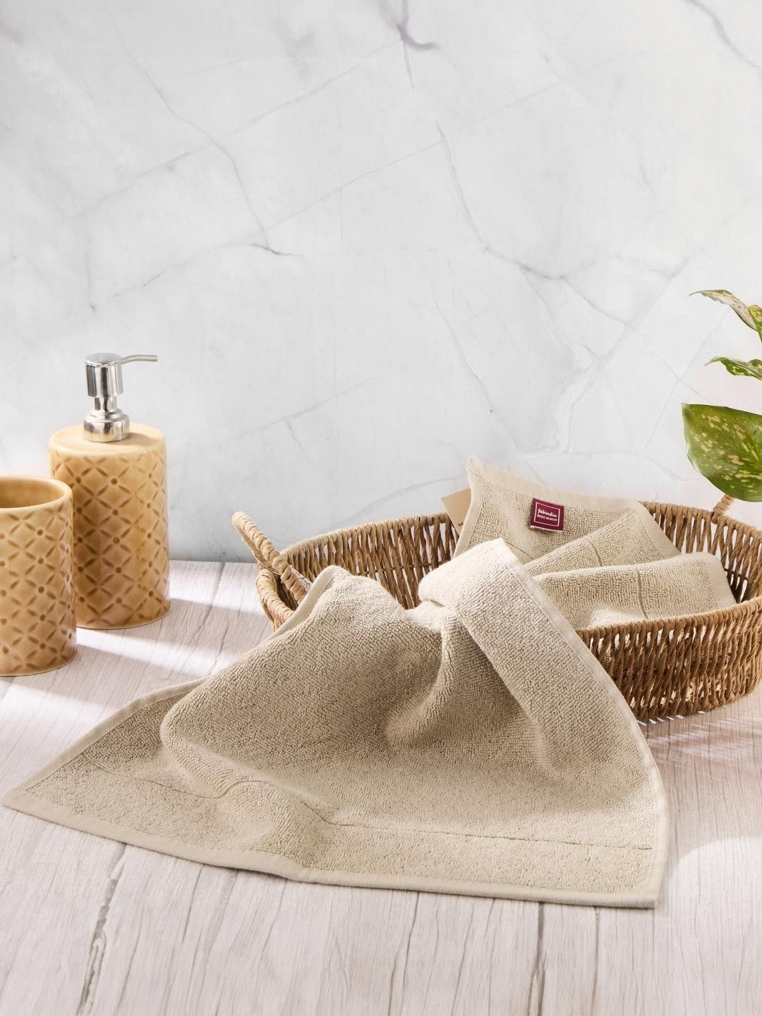 Fabindia Beige Pure Cotton 520 GSM Woven Hand Towel