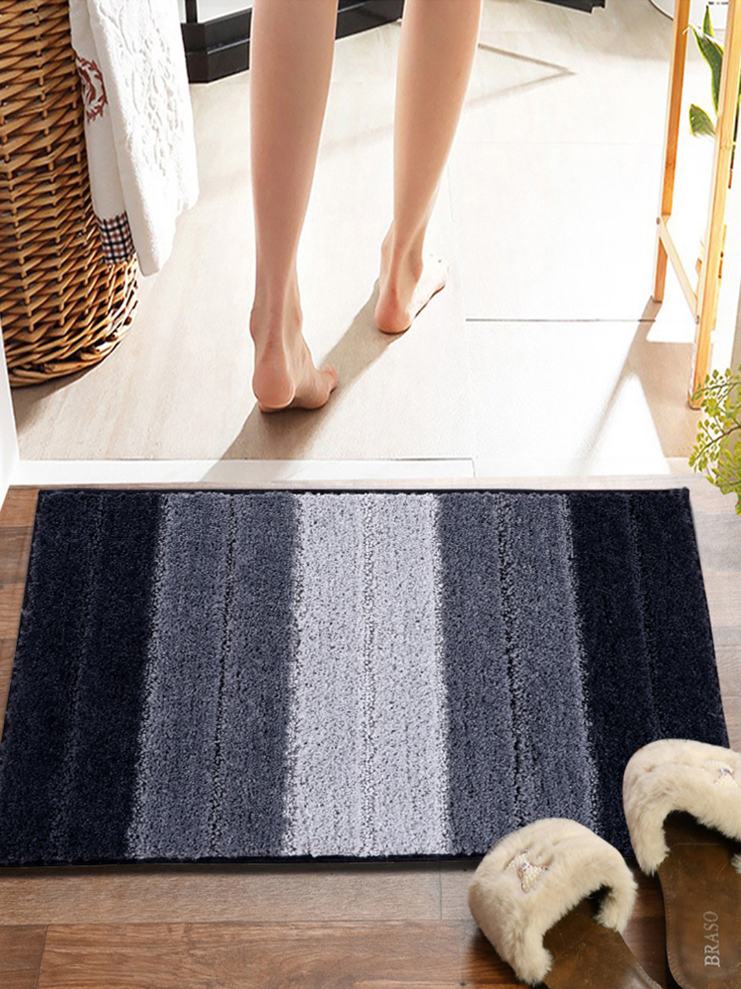 Pano Grey Stripe 2000 GSM Anti-Skid Bath Rug