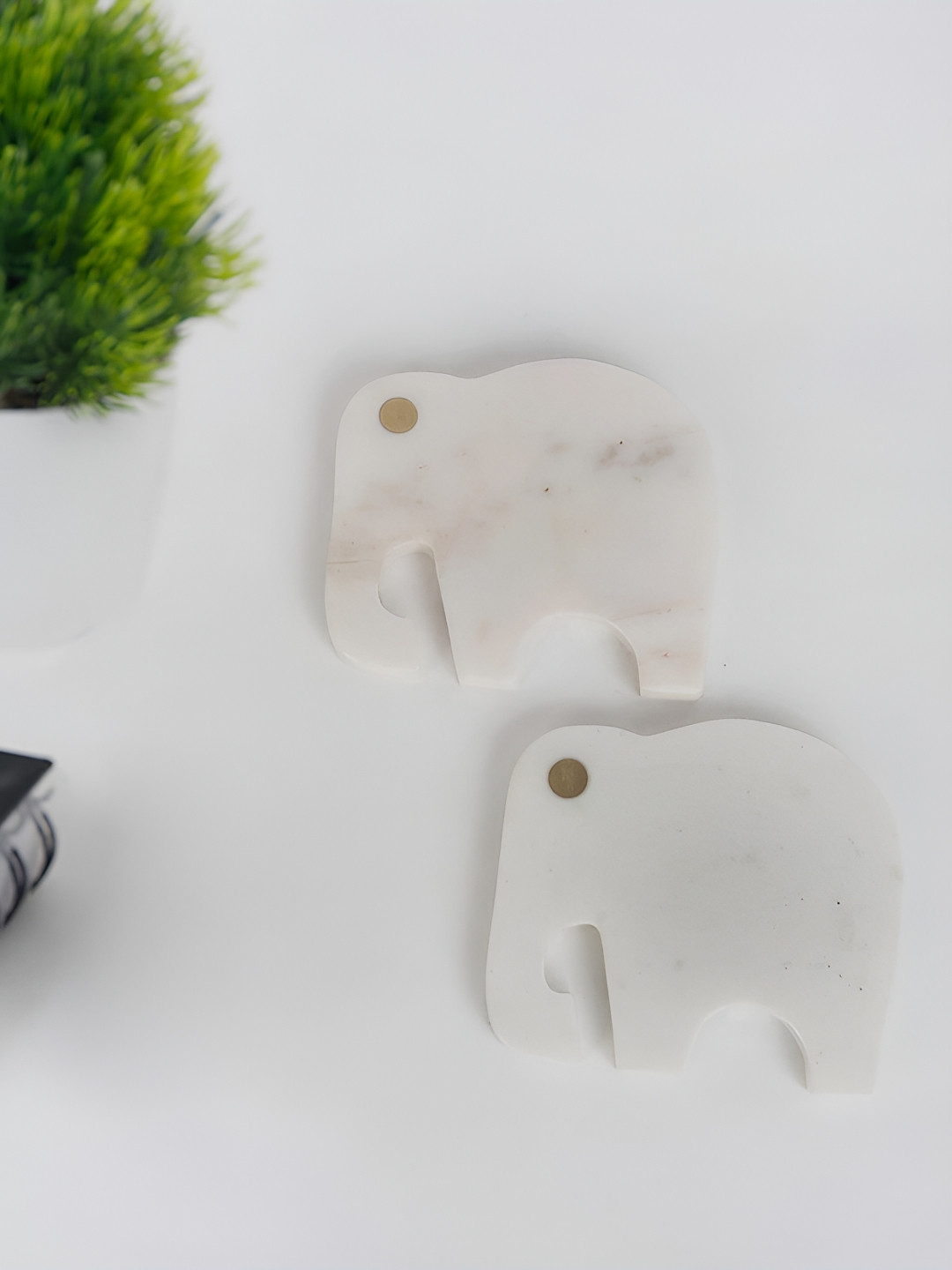 Fabindia Adweta White 2 Pieces Stone Elephant Coasters