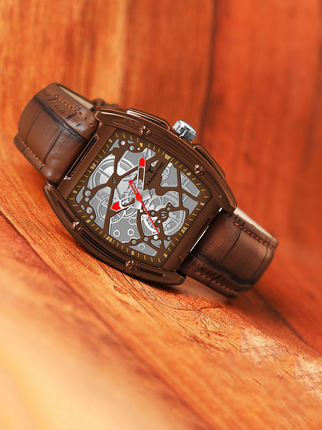 Franktime Men Brass Dial & Leather Straps Analogue and Digital Watch FT-0049 BW