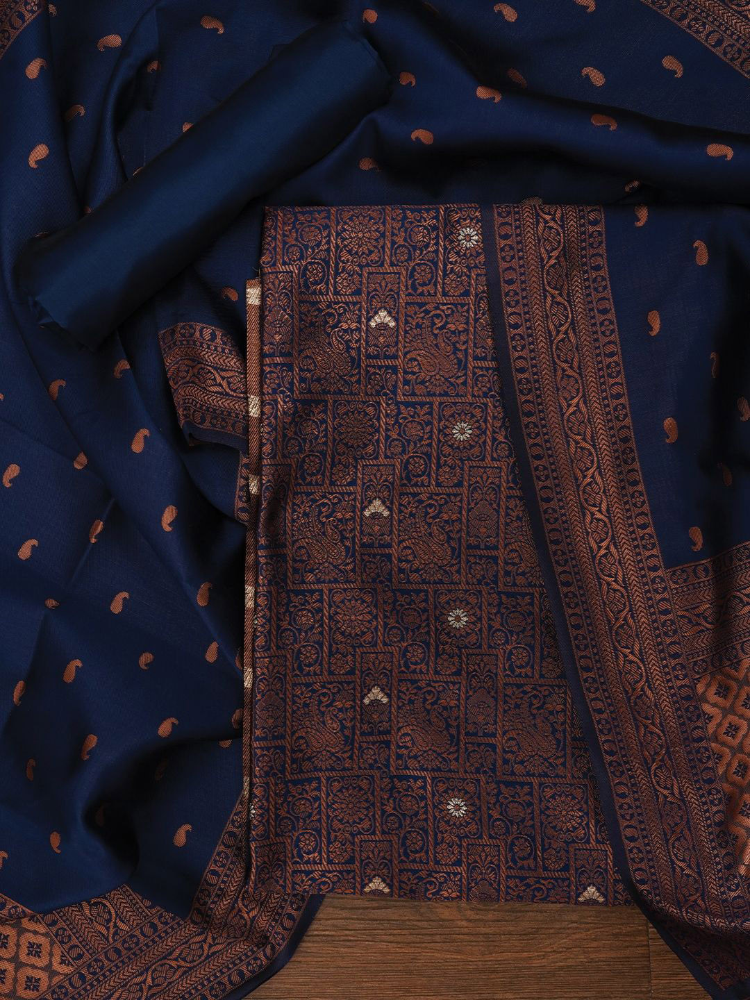 Jaipur Kurti Floral Silk Zari Woven Dress Material with Dupatta