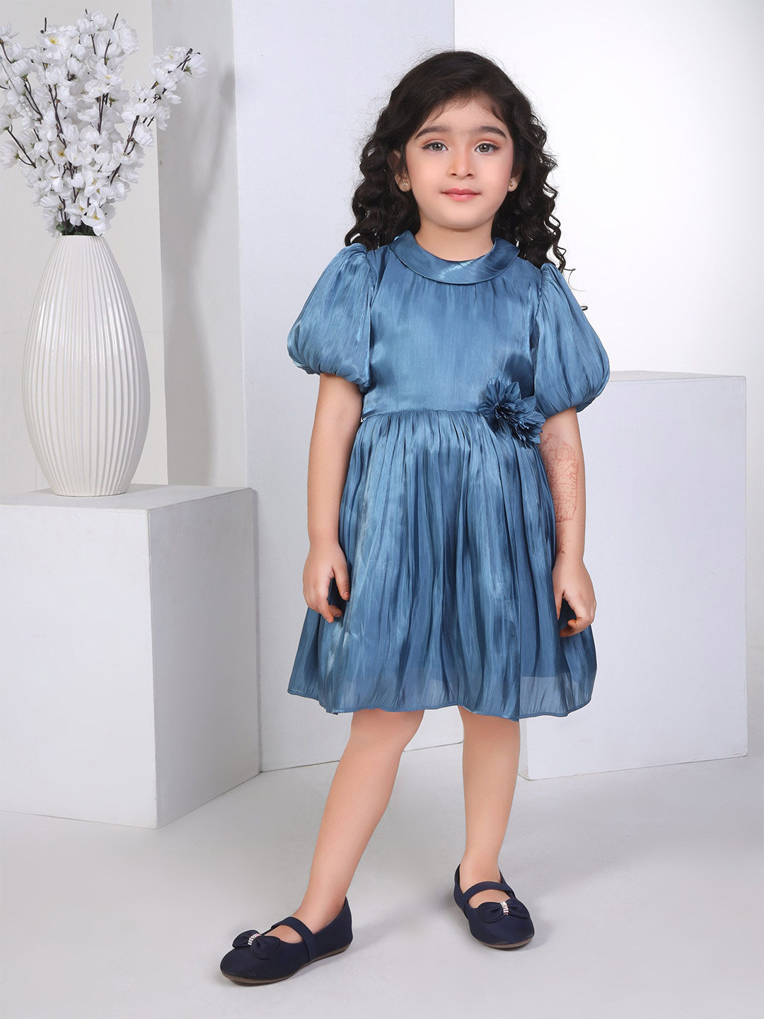 Peppermint Peter Pan Collar Puff Sleeve A-Line Dress